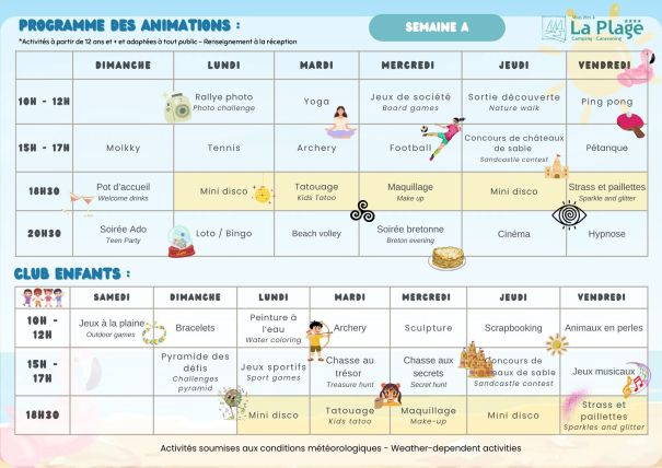 activiteiten camping la plage